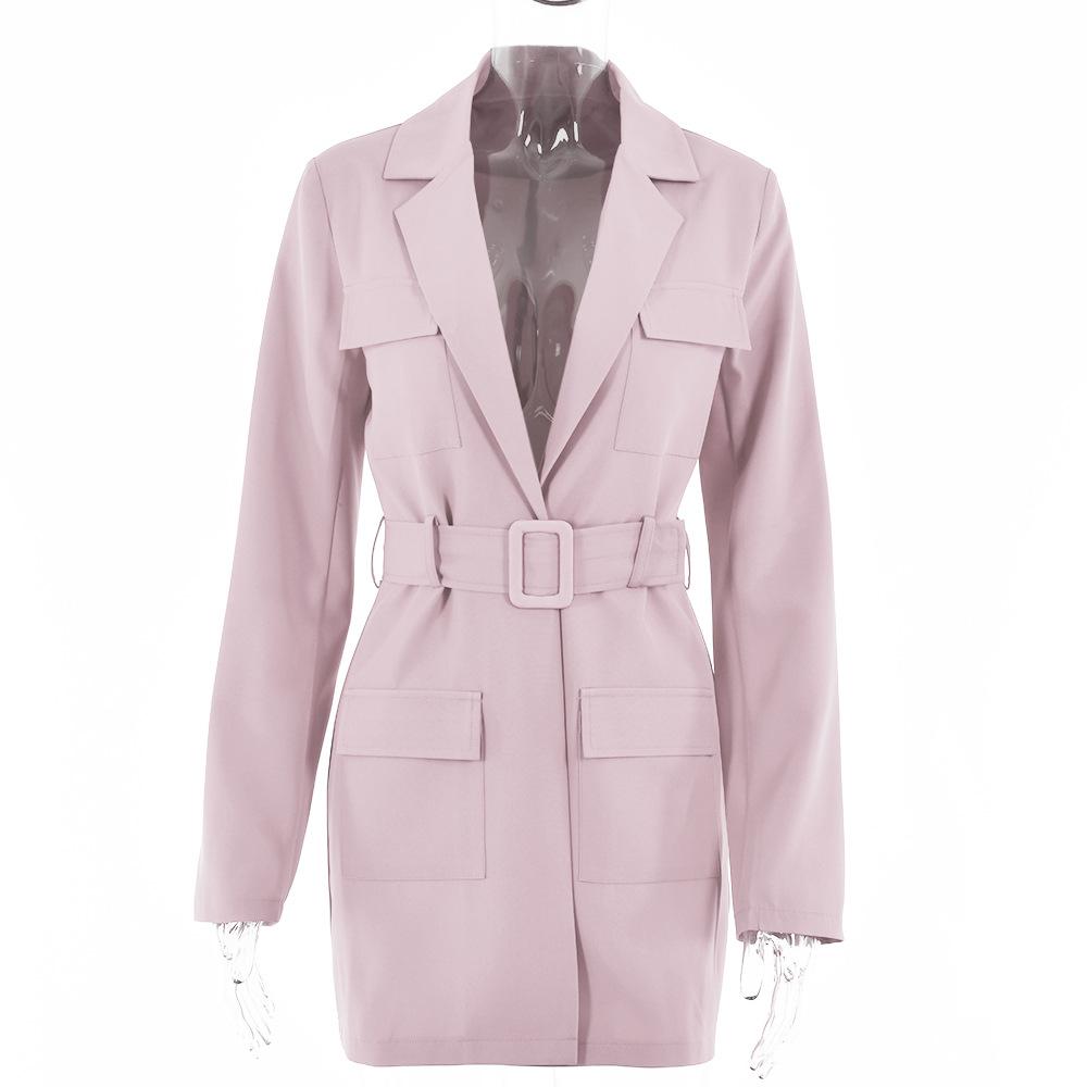 Women Fall Long Blazers with Blet-Pink-S-Free Shipping at meselling99