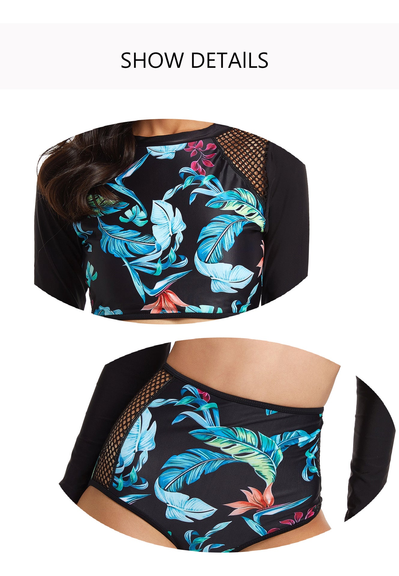 Sexy Floral Print Long Sleeves Surfing Swimsuits for Women