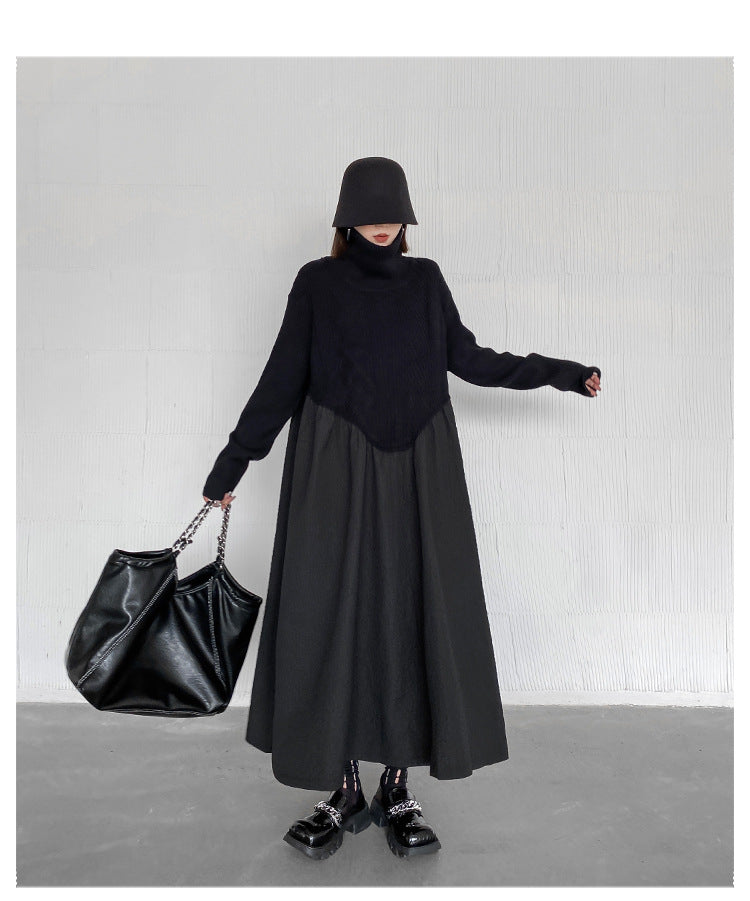 Vintage Turtleneck Pullover Long Black Dresses