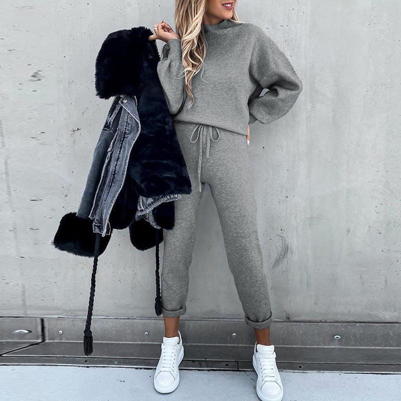 Casual High Neck Women Sports Suits with Pocket