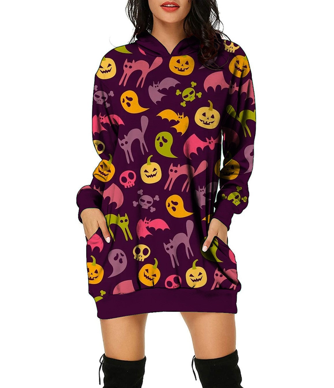 Halloween Pumpkin Design Pullover Hoodies for Women