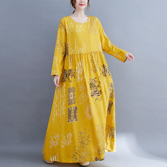 Women Yellow Plus Sizes Long Cozy Dresses