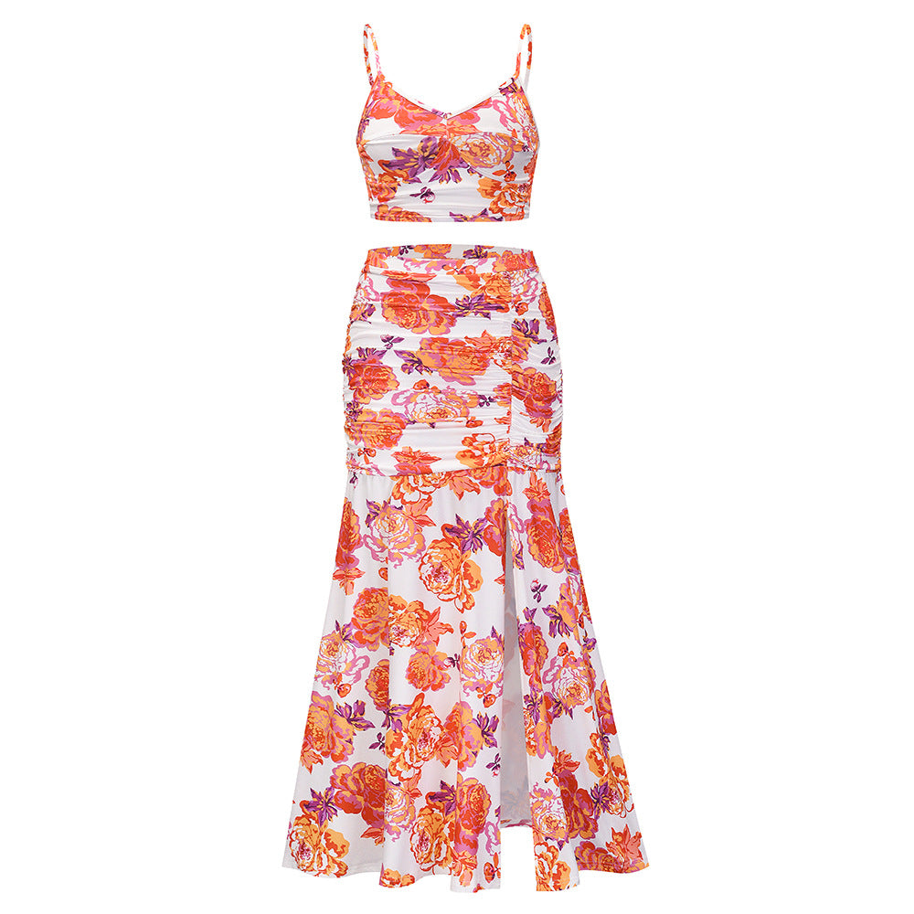 Sexy Floral Split Front Two Pieces Summer Dresses