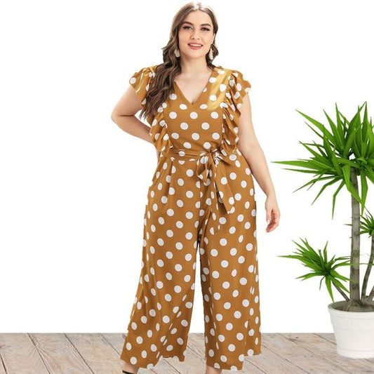 Summer Ruffed Polk Dot Plus Size Jumpsuits-STYLEGOING