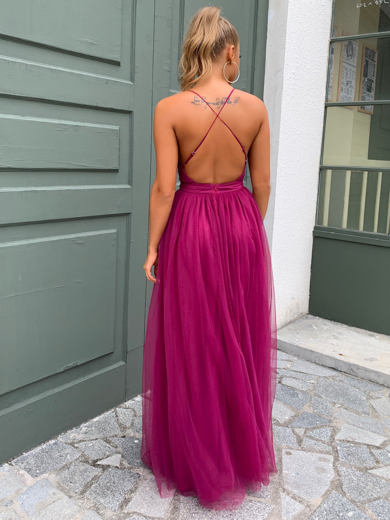 Sexy Backless Tulle Summer Evening Party Dresses