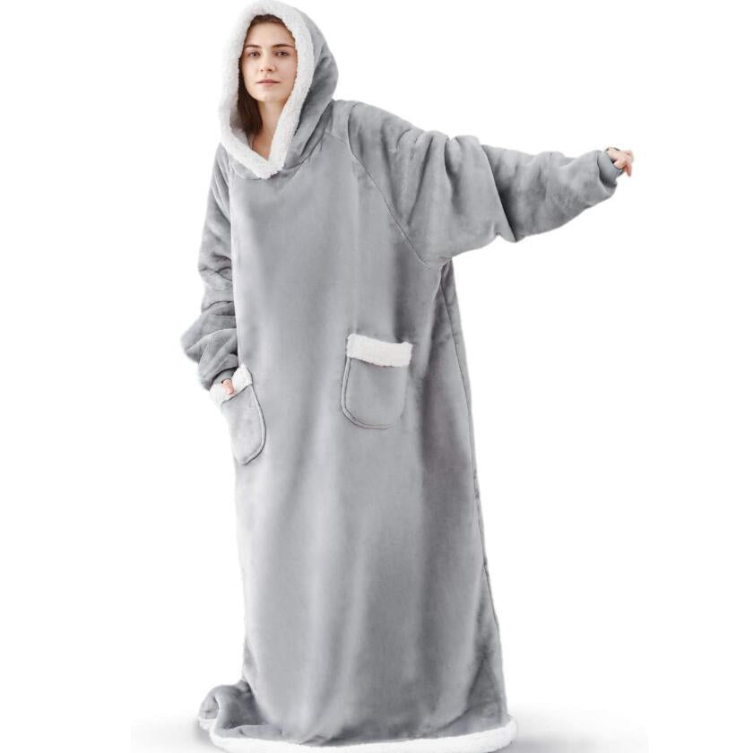 Winter Fleece Warm Long Hoodies Blanket