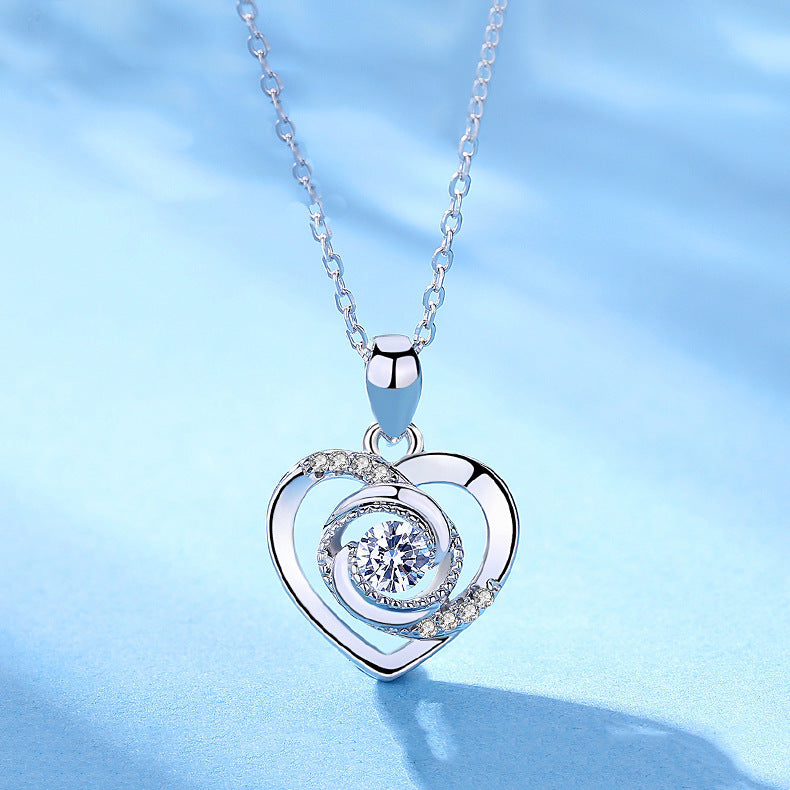 Permenant Heart Rose Design Sterling Sliver Zircon Necklace
