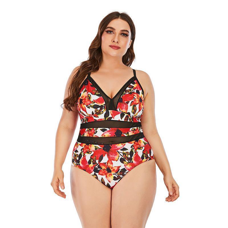 Floral Print Plus Sizes Conserved Swiming Suits-STYLEGOING
