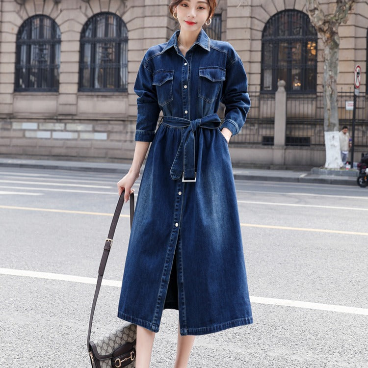 Vintage Denim Fall A Line Long Shirts Dresses