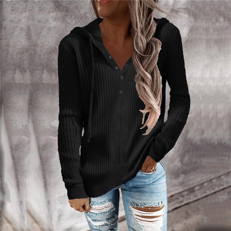 Women Casual Knitting  V Neck Hoodies Sweaters