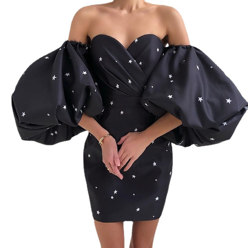 Sexy Strapless High Waist Five Star Print Dresses