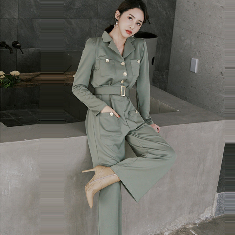 Elegant Women Long Sleeves Jumpsuits with Belt