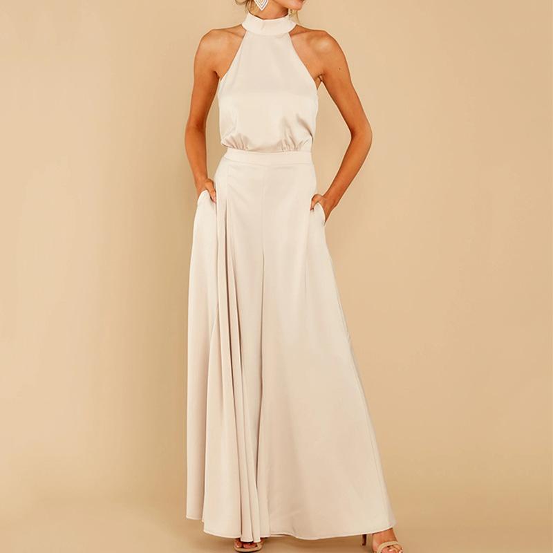 New Halter Off White Long Jumpsuits-STYLEGOING