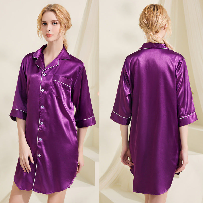 Summer Silk 3/4 Length Sleeves Shirts Night Dresses