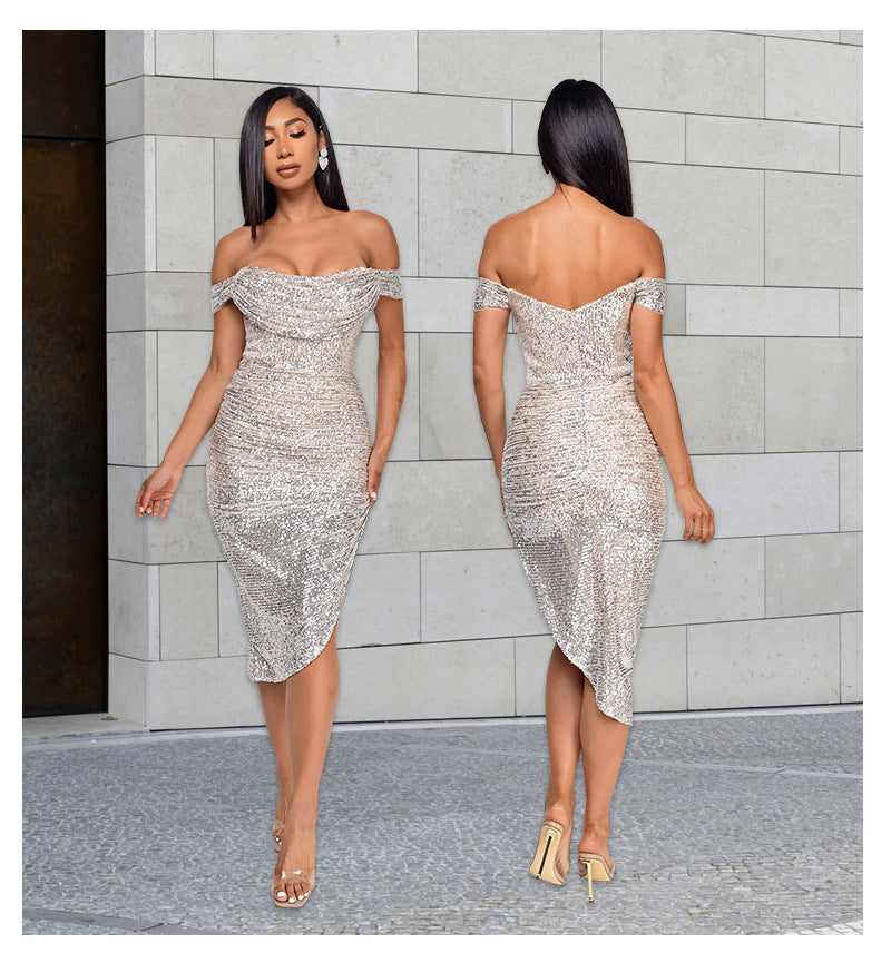 Sexy Off The Shoulder Sequined Mini Cocktail Dresses