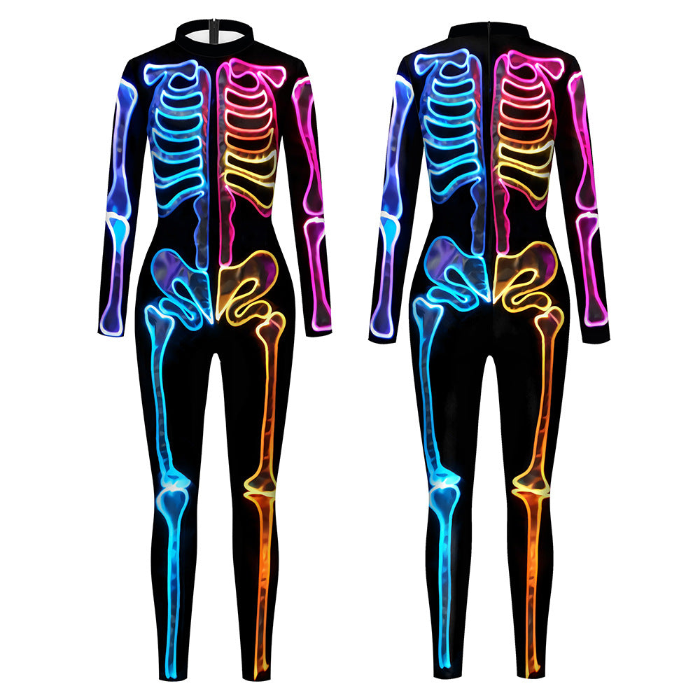 Colorful Human Skeleton Halloween Women Jumpsuits Cosplay