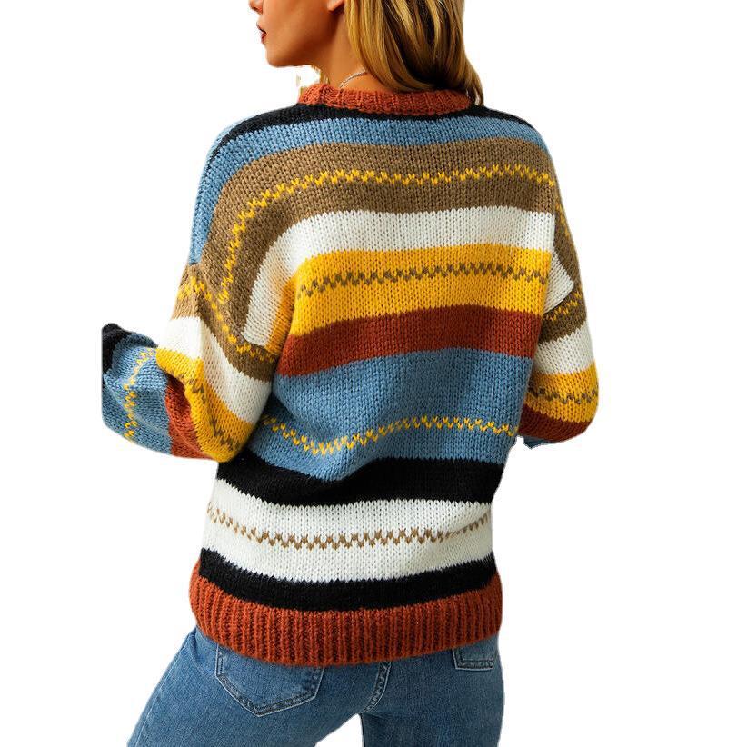 Leisure Women Colorful Striped Fall Sweaters--Free Shipping at meselling99