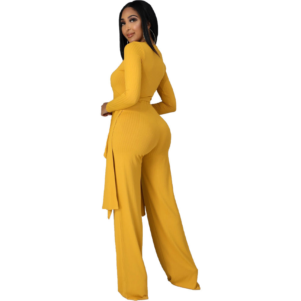 Sexy Long Sleeves Irregular Tops and Pants Set for Women