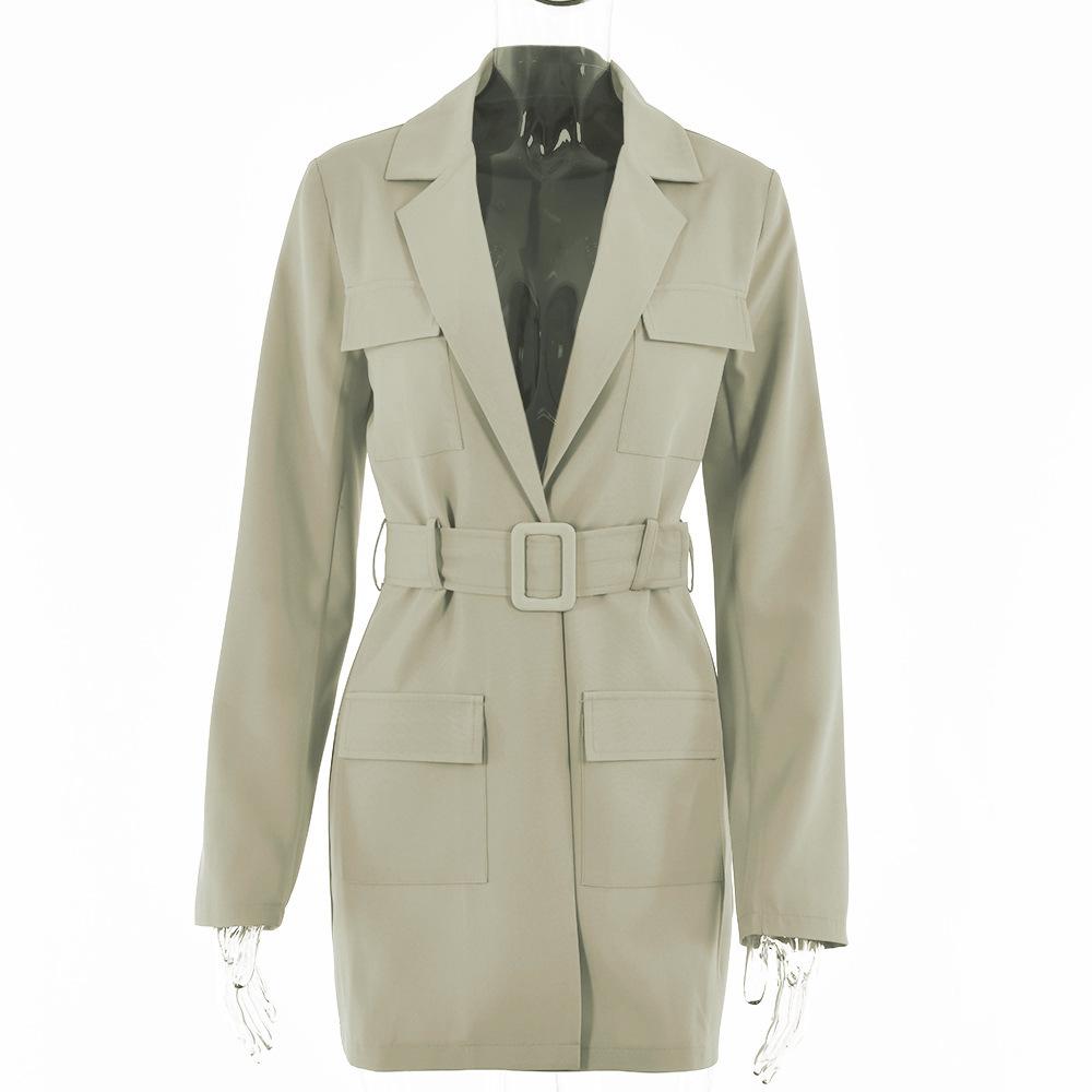 Women Fall Long Blazers with Blet-Green-S-Free Shipping at meselling99