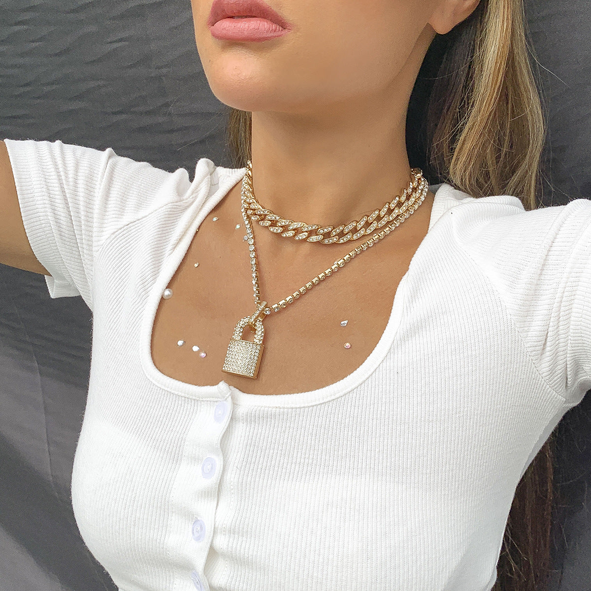 Creative Lock Design Rhinestone Clavicle Necklace for Women