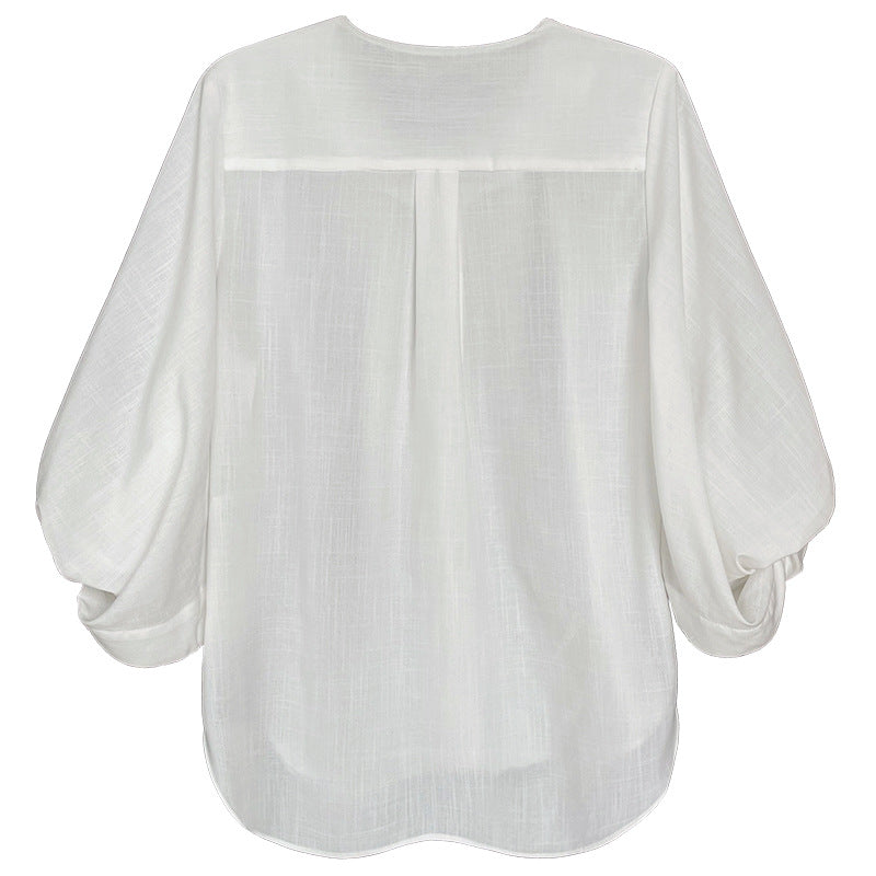 Elegant Linen Women Long Sleeves Blouses Shirts