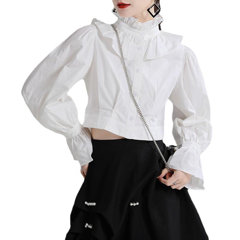 Women High Waist High Neck Pull Sleeves Shirts