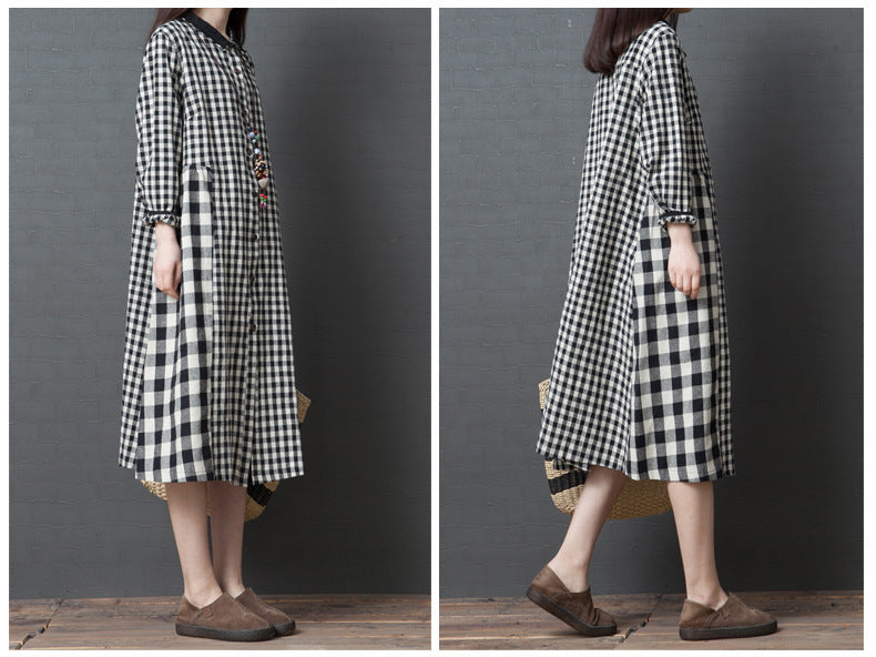 Vintage Plaid Long Sleeves Midi Dresses