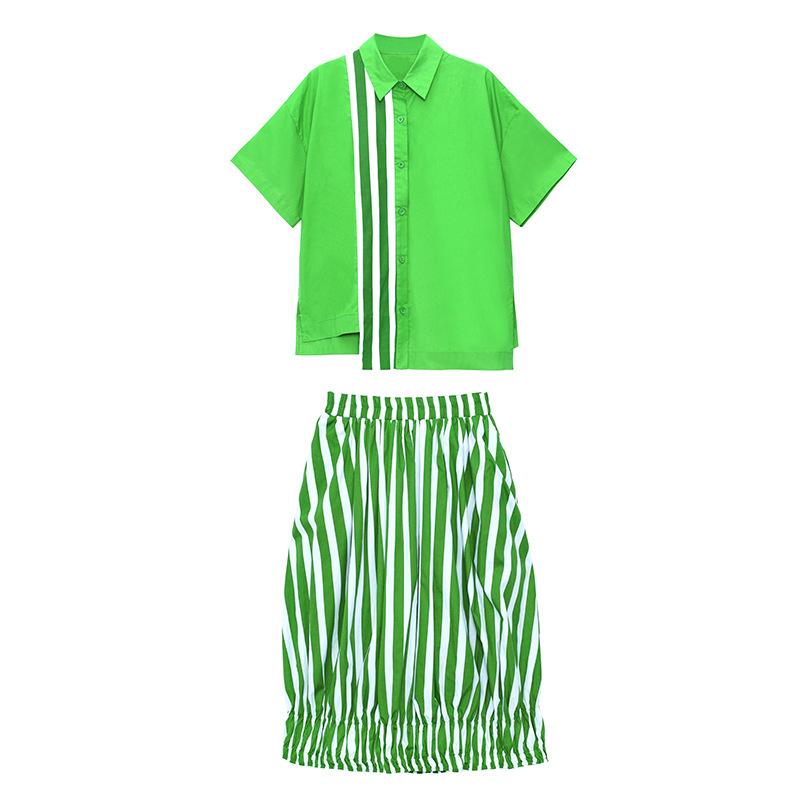 Fashon Persoanl Striped Shirts&skirts Two Pieces Sets-STYLEGOING