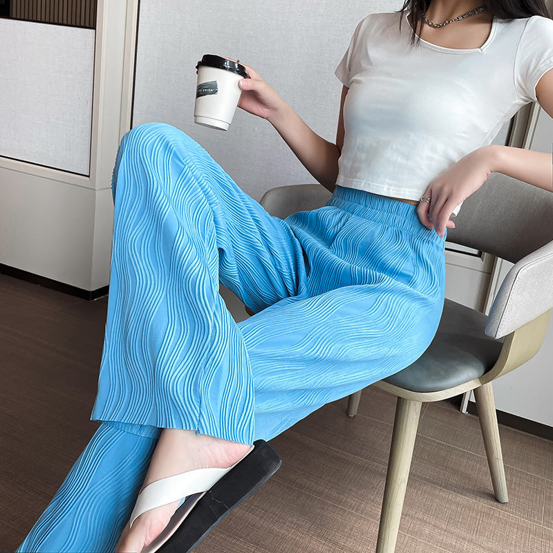 Casual Water Ripple High Waist Summer Pants for Women