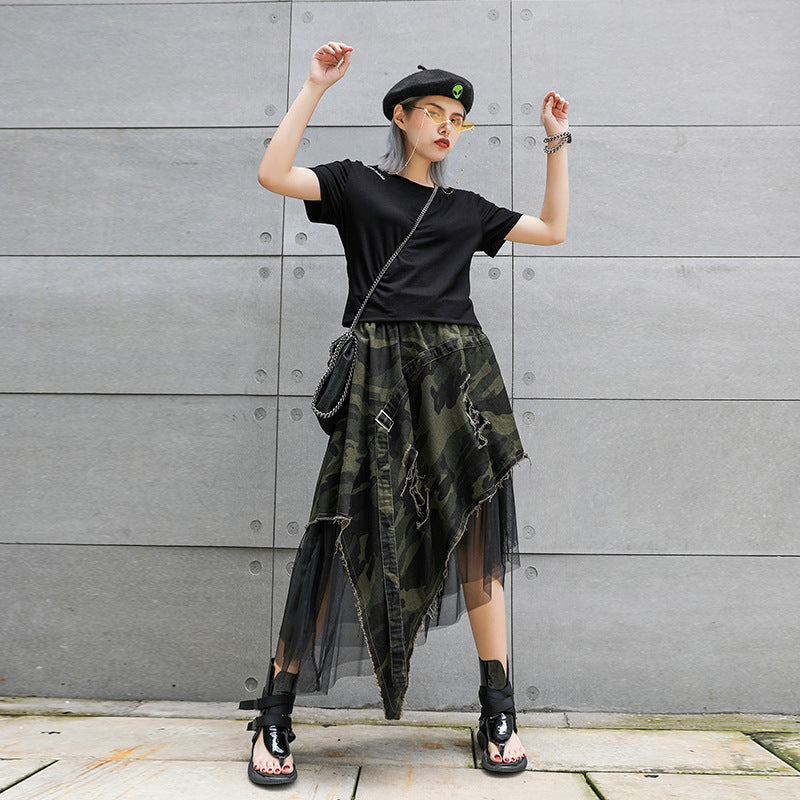 Vintage Camouflage Asymmetrical Summer Skirts for Women