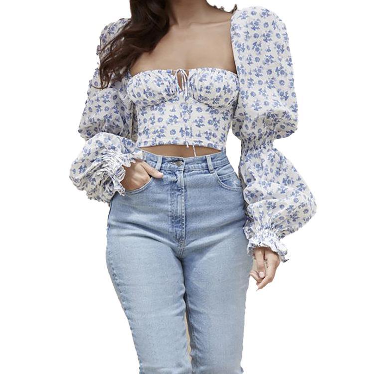 Square Neckline Midriff Baring Blouses-STYLEGOING