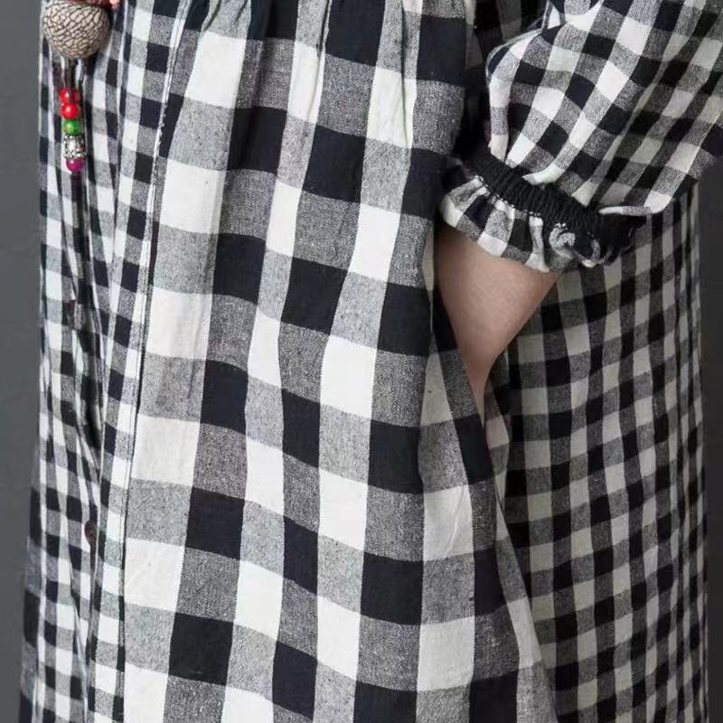 Vintage Plaid Long Sleeves Midi Dresses