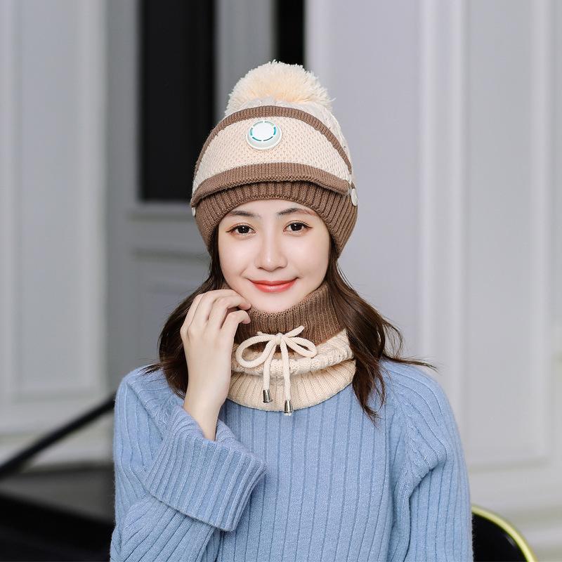 Women Winter Fleece Liner Outdoor Kntting Hats&Scarfs 3pcs/Set-Ivory-One Size-Elastic-Free Shipping at meselling99