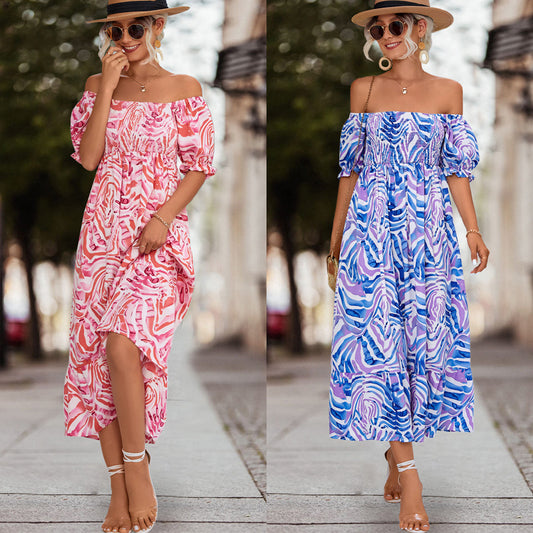 Casual Off The Shoulder Floral Print Summer Dresses