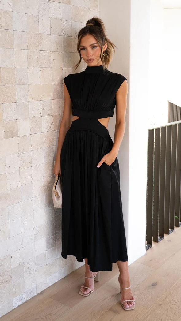 Fashion Stand Collar Waist Baring Summer Long Dresses