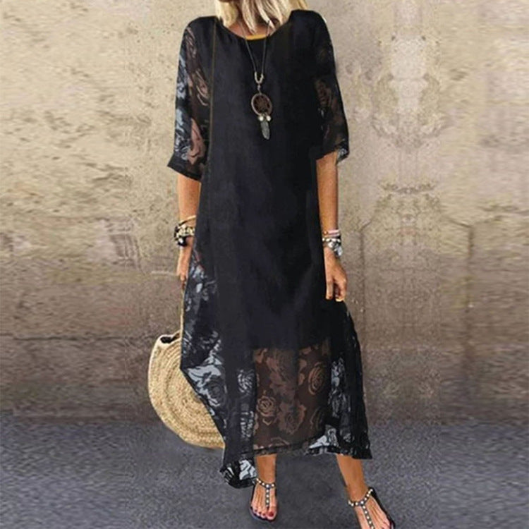 Summer Short Sleeves Long Lace Dresses