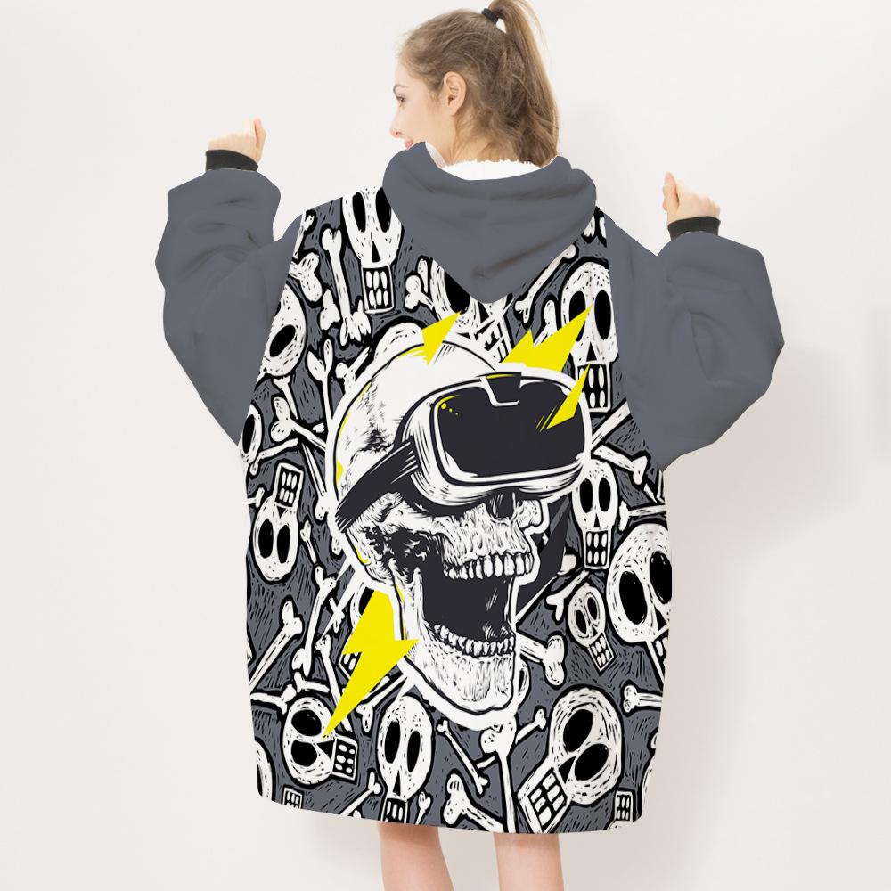 Unisex Skull Print Lazy Person Wearable Blanket-Skull-4-Adult-Free Shipping at meselling99