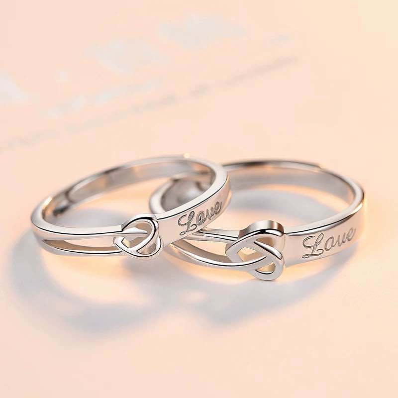 Tie The Knot Love Design Silver Couple Rings