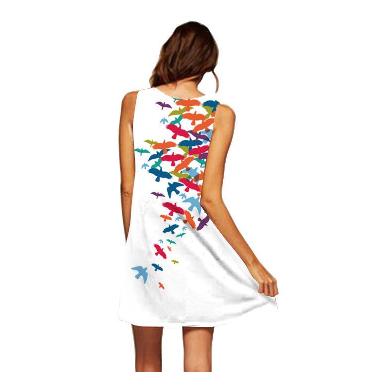 Summer 3D Floral Print Sleeveless Mini Short Dresses-STYLEGOING
