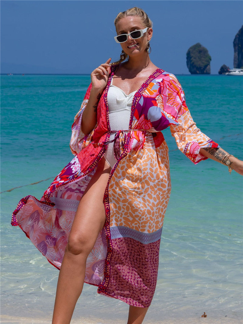 Fashion Floral Print Summer Kimono Beachwear Cover Ups