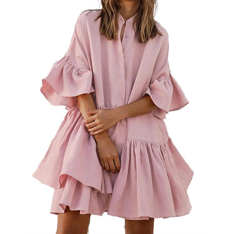 Sweet White and Pink Shirt Dresses-STYLEGOING