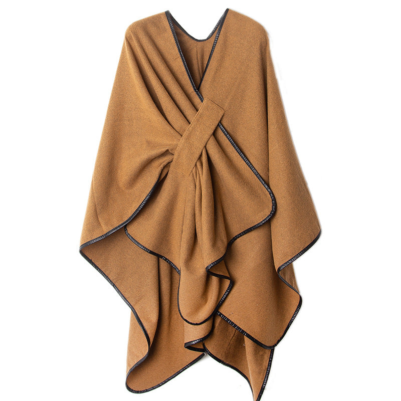 Casual Brown Shawl With Buckle Design for Women