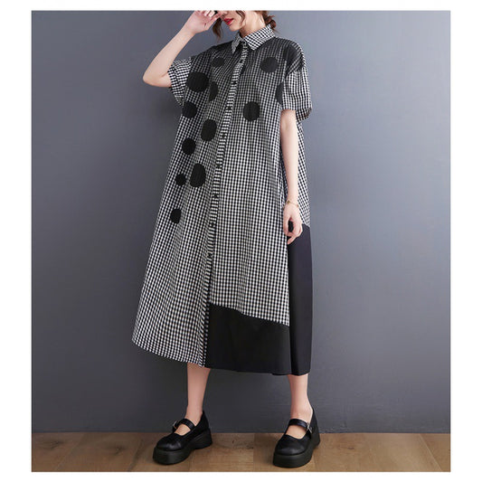 Vintage Dot Print Women Long Shirts Dresses