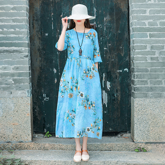 Ethinc Line Summer Half Sleeves Women Long Dresses