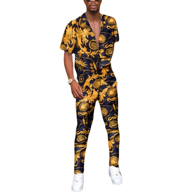 Summer Floral Print Casual Men's Shirts and Pants Sets