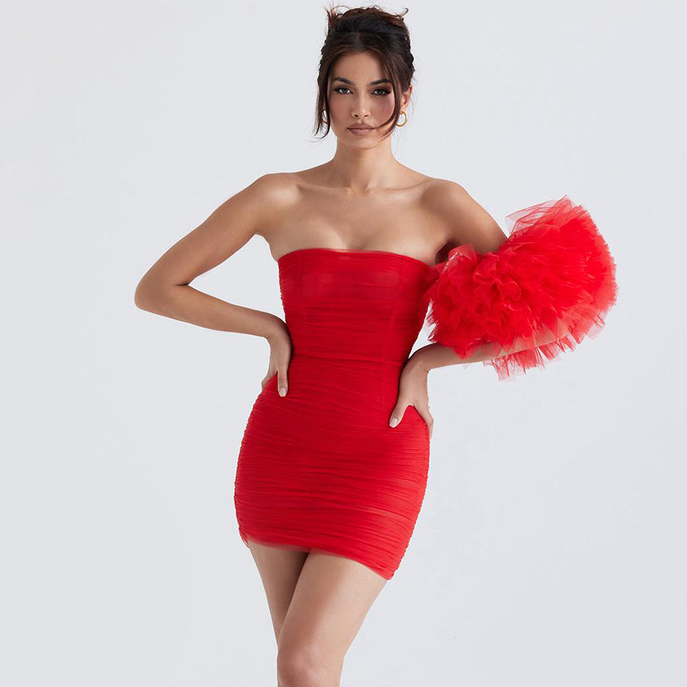 Sexy One Shoulder Strapless Red Party Dresses