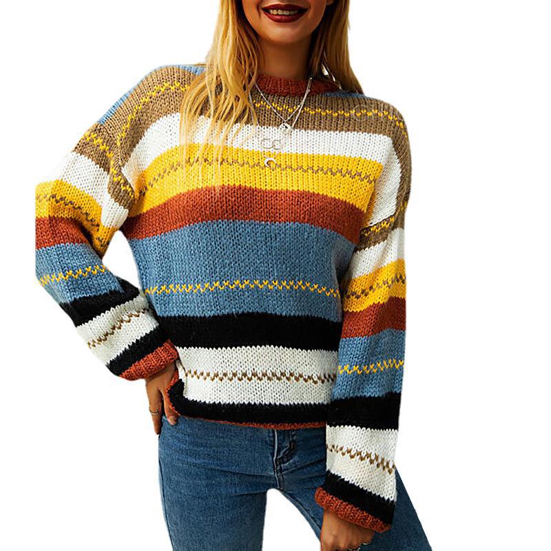 Leisure Women Colorful Striped Fall Sweaters--Free Shipping at meselling99