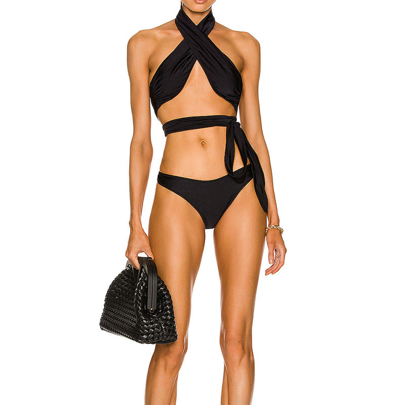Black Crossed Bandage Women Bikini Swimsuits
