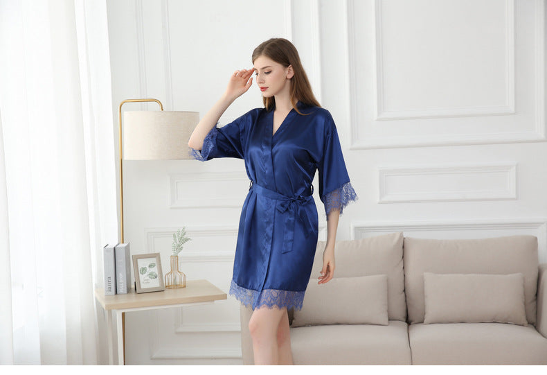 Summer Sexy Women Lace Strim Morning Gown