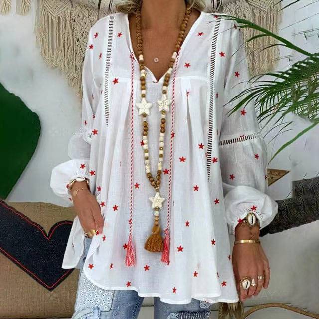 Women Summer Floral Print Plus Size Lace Blouses-STYLEGOING